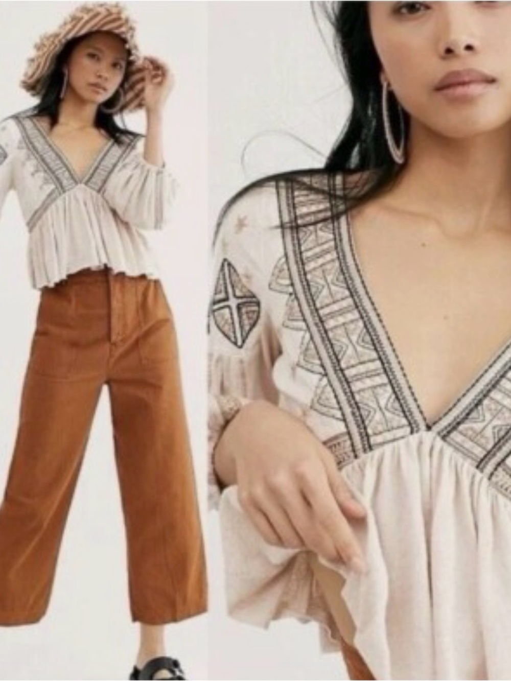 Free People Aria embroidered crochet ruffle peplum crop top in Lagoon Combo